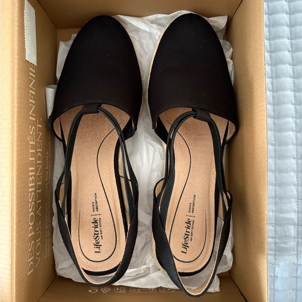 Life Stride Women's Black Espadrille Wedge Sandal